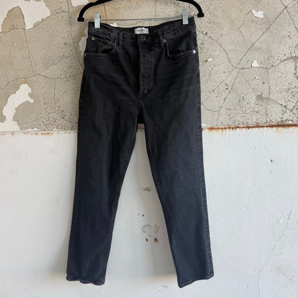 AGOLDE Riley Denim High Rise Straight Crop Jeans Black Womens 29 Stretch Classic